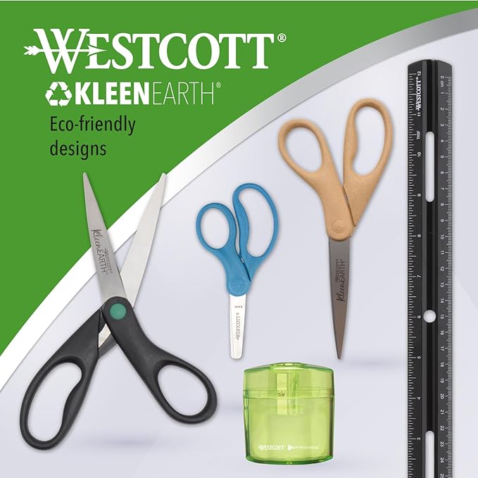 Westcott 5" KleenEarth Scissors 6-Pack, for Kids Ages 4+, Eco-Friendly Recycled Scissors for School and Craft Projects