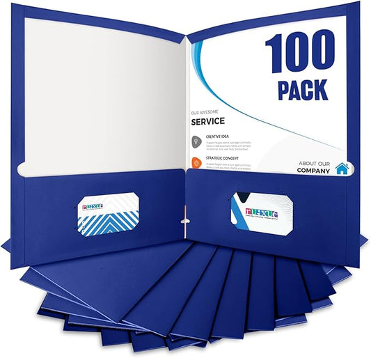 BIBRADAA® 100 Packs Blue Folders,Paper Folder Surface with Waterproofing,Letter Size,Holds 100 Plus Sheets,for School,Office,Business. (100, Blue)