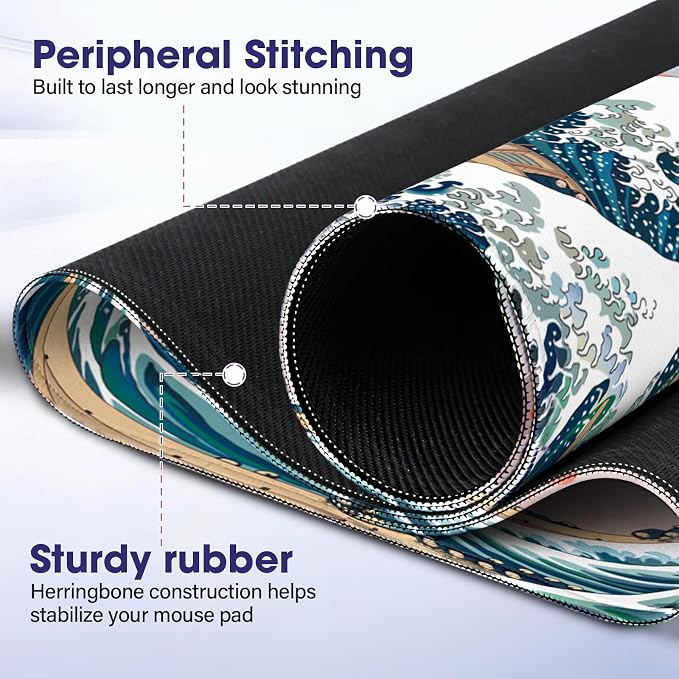 Professional Extended Gaming Mouse Pad - 31.5" x 15.7" Large Desk Mat with Stitched Edges, Waterproof Coating Non-Slip Rubber Base for Gamers Esports Pros Office Home, Sun Wave
