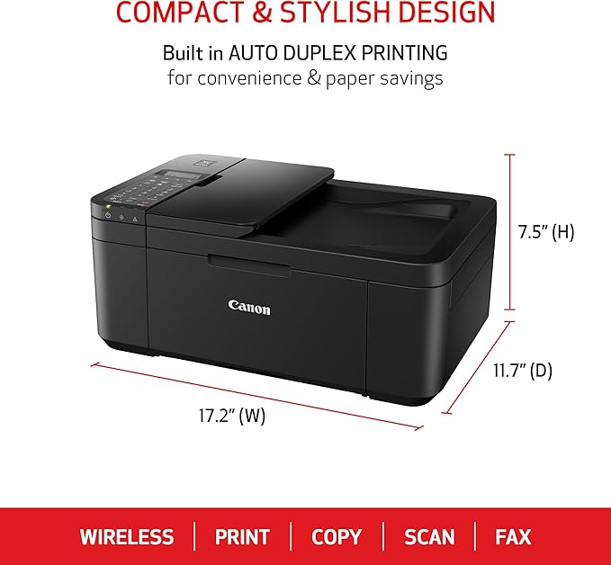 Canon PIXMA TR4720 All-in-One Wireless Printer, Home Use with Auto Document Feeder, Mobile Printing and Built-in Fax, Black