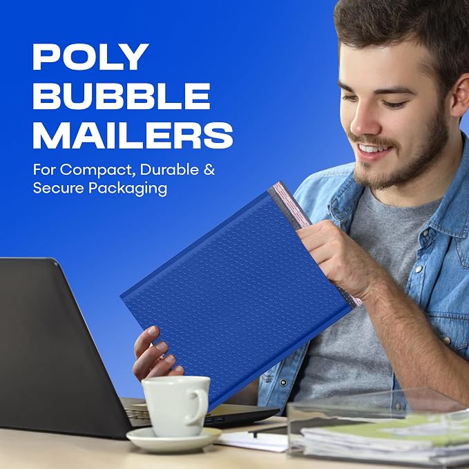 Royal Blue Bubble Mailers 8.5x12 Poly Padded Envelopes #2, 200 Pack | Fits 8.5x11 Documents & Photos, Self-Seal Closure, Cushioned Protection, Water-Resistant Poly, Bulk Pack for Small Business