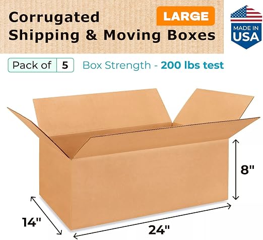 Large Shipping & Moving Boxes 24 x 14 x 8 inches (5-Pack) - Extra Strength 200 lb vs Regular - Corrugated Large Boxes for Moving - Heavy Duty Packing Box - Carton Box by IDL Packaging | Extra Strength 200 lb vs Regular - Corrugated Large Boxes for Movi...