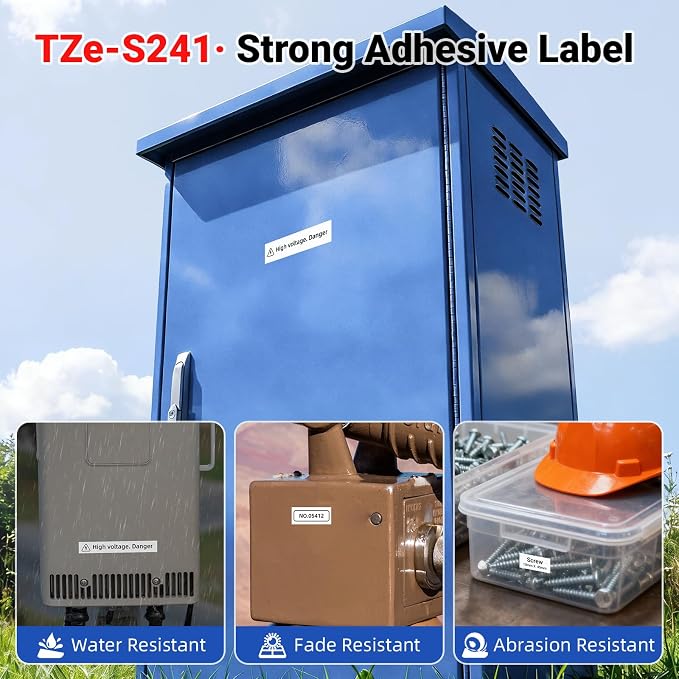 TZe-S241 TZe TZ Extra Strength Tape 18mm 0.7 Label Maker Tape White TZeS241 | Compatible with Brother P Touch Label Tape 3/4'' Strong Adhesive for Brother PT-D400 D410 D600 D610BT PT-P710BT P700 P750W