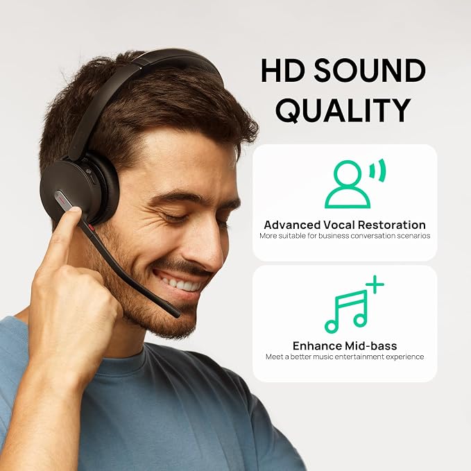 Yealink BH70 Dual Wireless Headset with Mic for Work, Bluetooth Headphone with Teams Certification, up to 35h Talk Time, 147g All-Day Wearing Comfort, Include USB-C/A Dongle & BHC70 Charging Stand