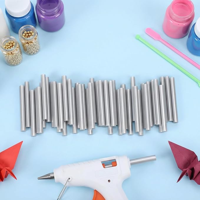 72 Pack 0.43x4 Metallic Silver Hot Glue Sticks Bulk, Hot Melt Glue Sticks for Christmas Cards, Wax Seal Stamp, Decoration, Handmade Arts and Crafts DIY, Car Dent Repair