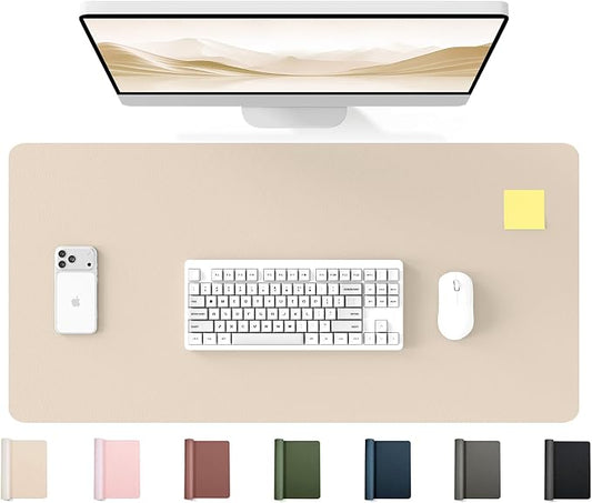 YSAGi 35.4" x 17" Large PU Leather Desk Mat for Keyboard and Mouse - Waterproof Non-Slip Desk Pad Protector for Office, Home, Writing Desk, Beige,
