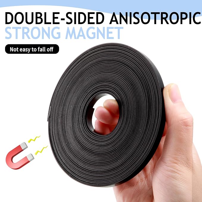 Tellegloww 2 Rolls Black Magnetic Tape Roll Thin Strips, 1/4 Inch x 25 Feet Magnetic Board Dividers Whiteboard Graphic Decorative Tape Marking Line for Classroom Office Art Accessories