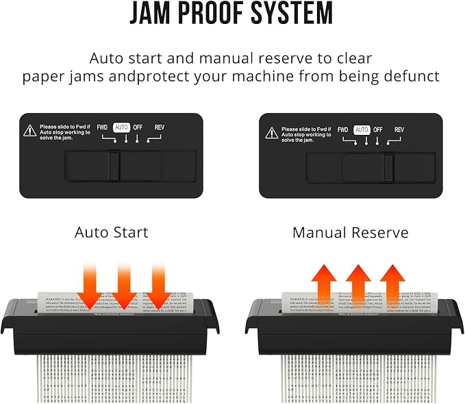 Suntiko 6-Sheet Strip Cut Portable Home Paper Shredder no Basket | Extendable Arm Fits Waste Baskets, 3-Min Continuous Shred, 4-Mode Anti-Jam, Overheat Protection Compact Shredder
