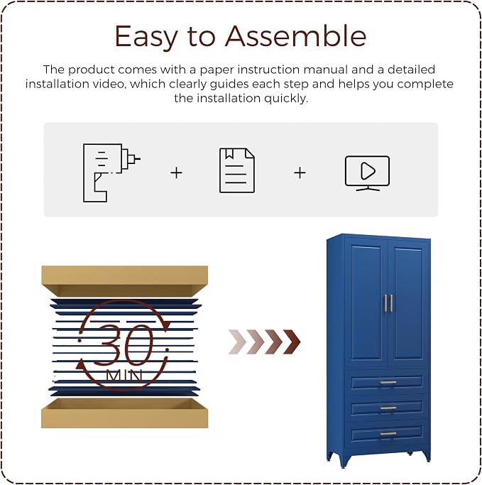 75" Tall Kitchen Pantry Cabinet, Storage Cabinet with 3 Drawers | Metal Kitchen Cabinet with Doors & 2 Adjustable Shelves, Tall Food Pantry, Cupboard for Kitchen, Dining Room, Garage, Office