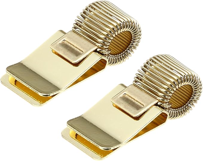 PATIKIL 2Pcs Metal Pen Clip Holder, Adjustable Loop Pen Pencil Organizer with Single Spring Loop for Notebook, Clipboard, Gold Tone