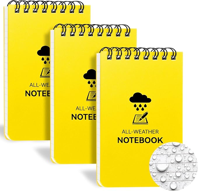 3 Pack Waterproof Notebook, 3 x 5 Pocket Notepad, All Weather Small Pocket Notebook Paper, Mini Spiral Notepad Police Notepad 100 Lined Pages for Outdoor Office