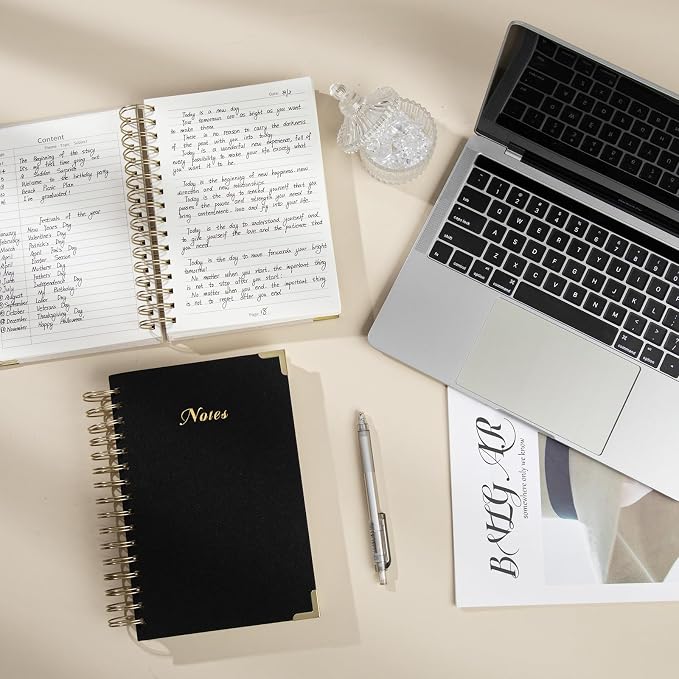 Spiral Notebook Journal, 328 Pages Linen Hardcover College Ruled Notebook, Lined Thick Journals for Women Men, A5 Thick Spiral Journal for Writing, 100GSM Paper, Cute Notebooks for Work School