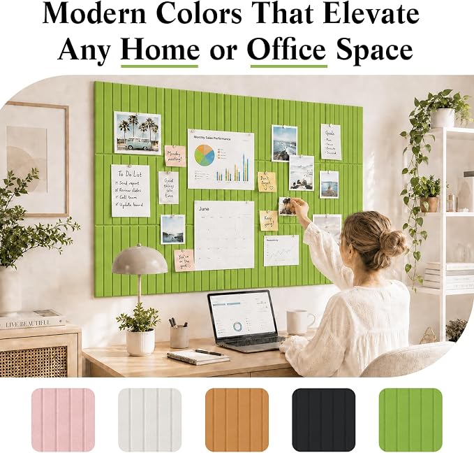 36" x24" Large Felt Bulletin Board, Bold-Stripe 6-Pack Cork Boards | Fabric Bulletin Board with 30 Adhesive Tabs, 30 Pushpins, Felt Wall Tiles for Office Push Pin Board Felt Board,Matcha Green | Fabric Bulletin Board with 30 Adhesive Tabs, 30 Pushpins,...