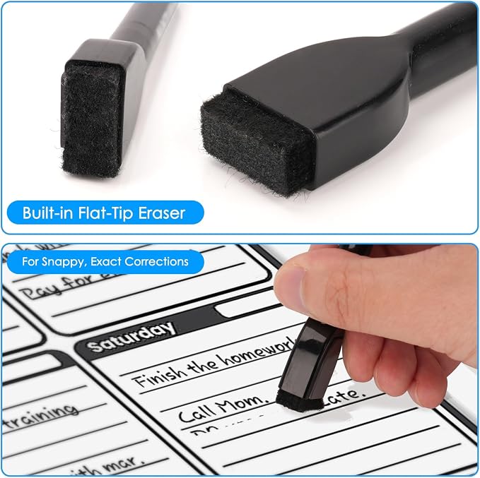 maxtek Magnetic Black Dry Erase Markers, 6 Count Fine Tip Whiteboard Markers with Eraser, Thin Markers Low Odor for Classroom, Office, Home