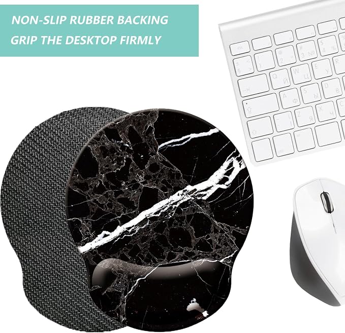 Mouse Pad with Wrist Support, Ergonomic Mouse Pad with Memory Foam Wrist Rest Cushion, Non-Slip Rubber Base Gaming Mice Pad for Home Office Computer Laptop, Black White Marble
