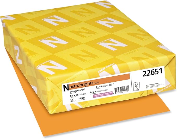 Astrobrights Color Paper, 24 lb Bond Weight, 8.5 x 11, Cosmic Orange, 500/Ream