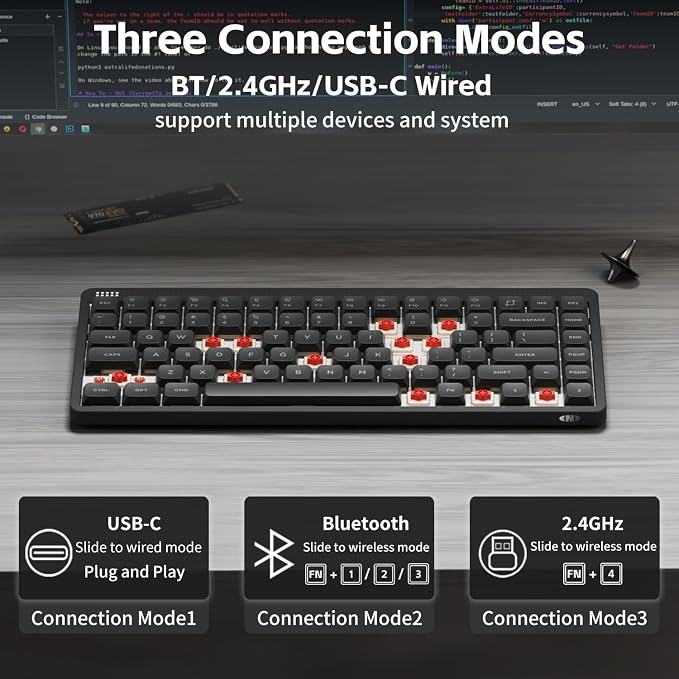 nuphy Node75 Hot-swap Wireless Mechanical Keyboard Gray-Brown Nano Switch | 84 Keys 75% Low Profile Keyboard,For Mac / Windows, Supports Touch Gestures, For Bluetooth, 2.4GHz, USB-C, RGB Backlit