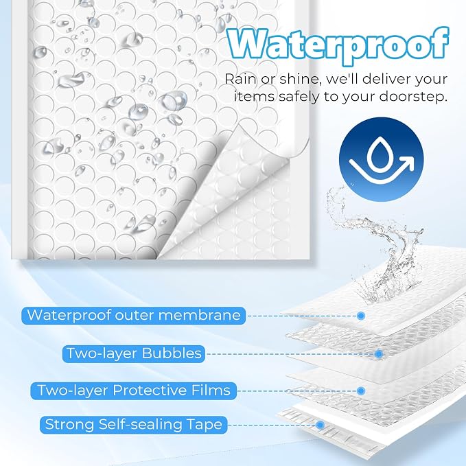Metronic Bubble Mailers 4x8" 800Pack Padded Envelopes True 4x7" Usable Size | 50% Thicker 1/7" Bubble Self Seal Waterproof Bulk Bubble Envelopes for Trading Cards,Jewelry,Makeup,Small Business,#000,White