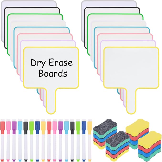 48-Piece Dry Erase Answer Paddle Set, Handheld Sign with Markers & Erasers, 10''X 8'' Double Sided Mini Whiteboard Paddles for Classroom, Home & Office Meetings