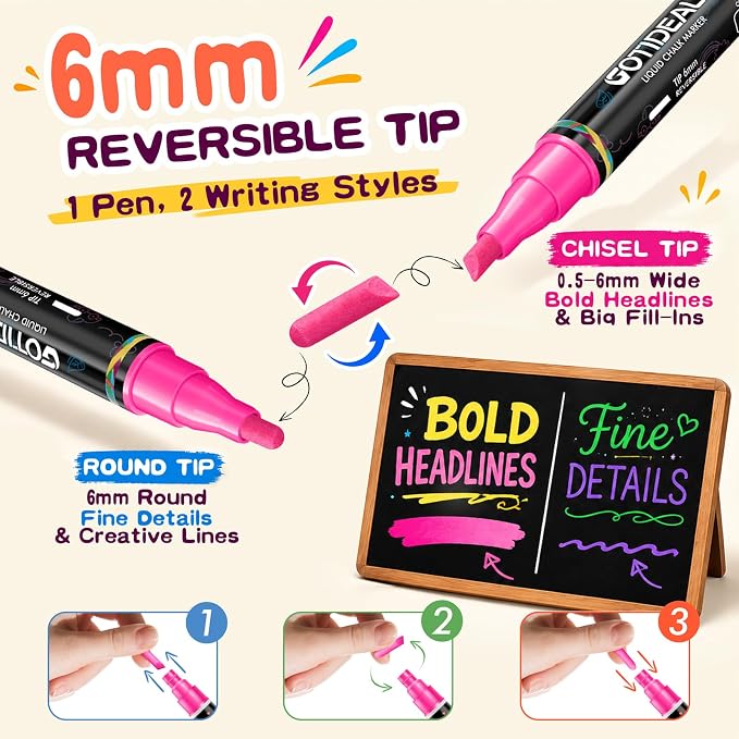GOTIDEAL Chalk Markers,16 Colors Liquid Chalk Markers for Blackboard