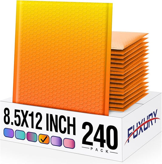 Fuxury Bubble Mailers 8.5x12" 240 Pack Padded Envelopes Usable Size 8.5x11" Thick Mailing Envelopes Bubble Opaque Padded Mailers Shipping Bags for Mailing Jewelry Makeup Small Business #2 YellowOrange