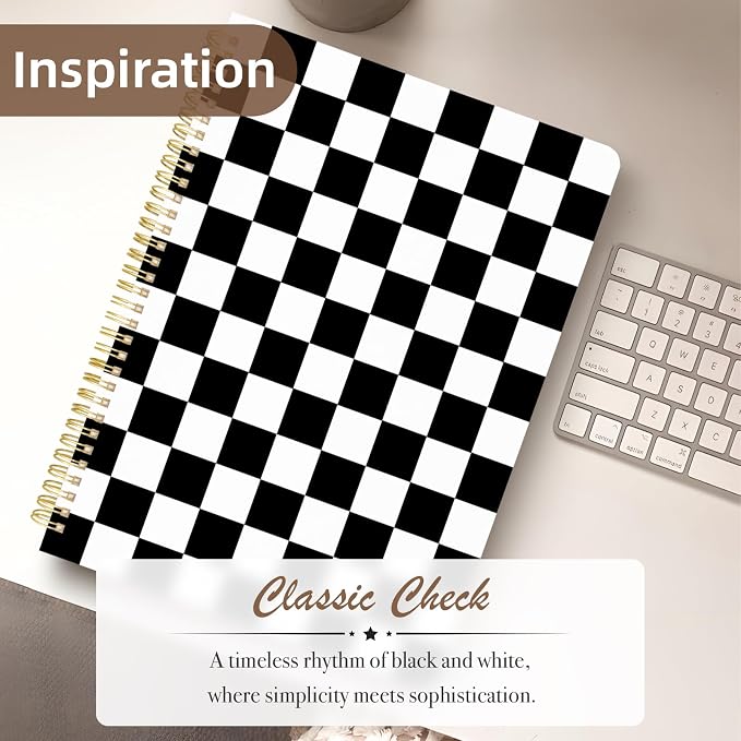 Cute Spiral Notebook journal A4 Aesthetic Pretty Design for Women Girls Kawaii with Pocket, 8.5 x 11 inch, Graph, Black Plaid