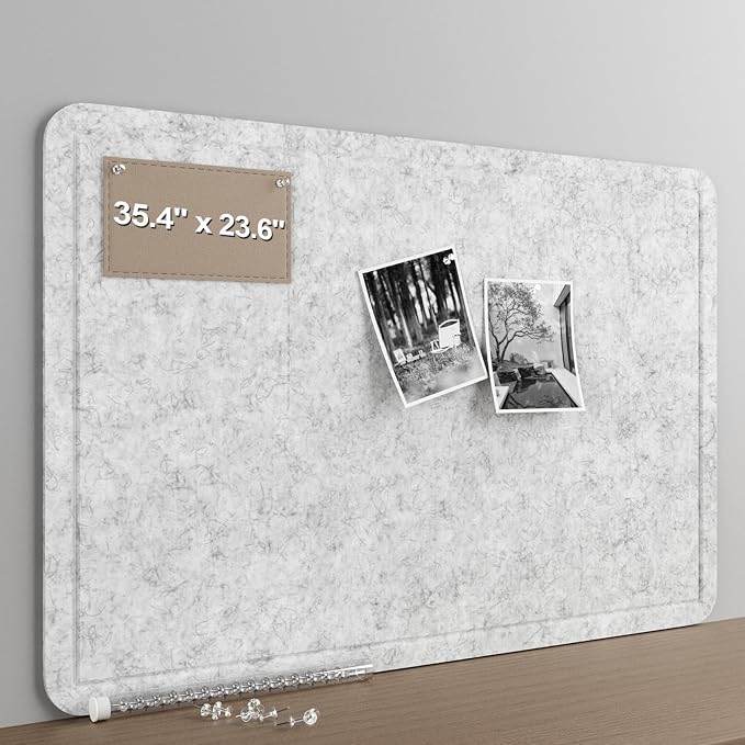 Felt Bulletin Board for Wall 36" x 24" Unfolded Size, Frameless Felt Pin Board, Soft Cork Board Alternative for Office, Home Planning, Notes, Photos & Wall Decor, Foldable Shipping, Easy Install