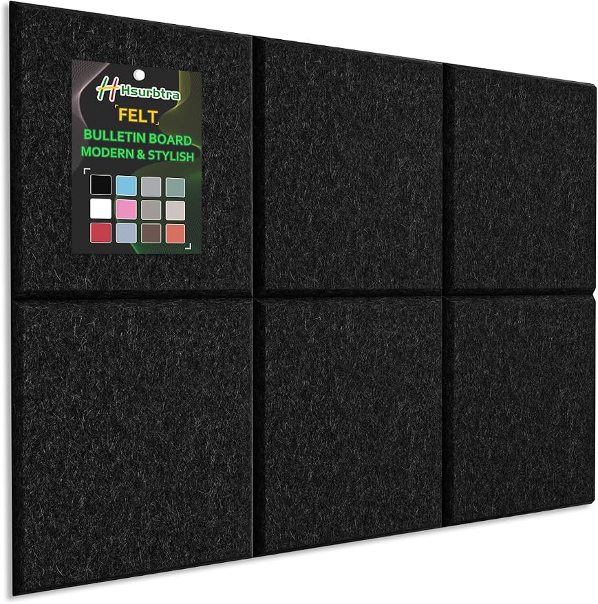 Hsurbtra Cork Board for Wall 24 x 18 Inch, 6 Pack Felt Bulletin Notice Board with Pushpins for Office Home School Farmhouse Wall Decor, Black