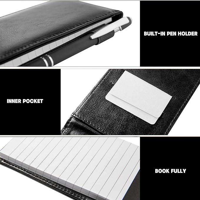 Camelmother 10 Pieces Small Notepad Holder Set Pocket Notebook 3 x 5 Inch with Pen