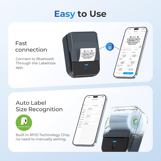 PM240 Label Maker Machine with Tape, Label Printer Blue, Set 1 | 2'' Bluetooth Thermal Sticker Label Maker for Small Business, School Supplies, Classroom, Home Office with Multiple Templates