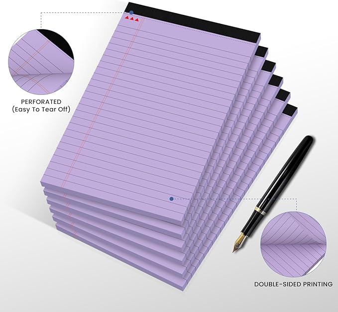 6pcs Small Note Pads, Purple Notepads 5x8 College Ruled Notebook, Writing Pads 5 x 8, Legal Pads, Pad Paper Perforate Notebooks for Work, Message, School, Office Supplies,30 Sheets/Pack