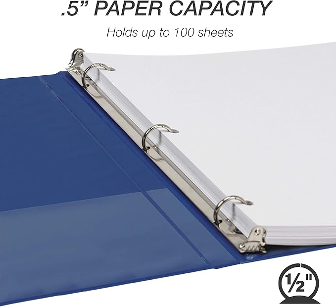 Samsill 4 Pack Durable 0.5 Inch 3 Ring Binders, Round Ring, Clear View Cover for Presentations, Blue