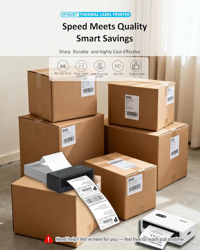 iDPRT Bluetooth Thermal Shipping Label Printer, Wireless 4x6 Shipping Label Printer, Compatible with Android, iPhone, Windows & Mac, Widely Used for, Amazon, Shopify, Etsy, USPS, SP460BT