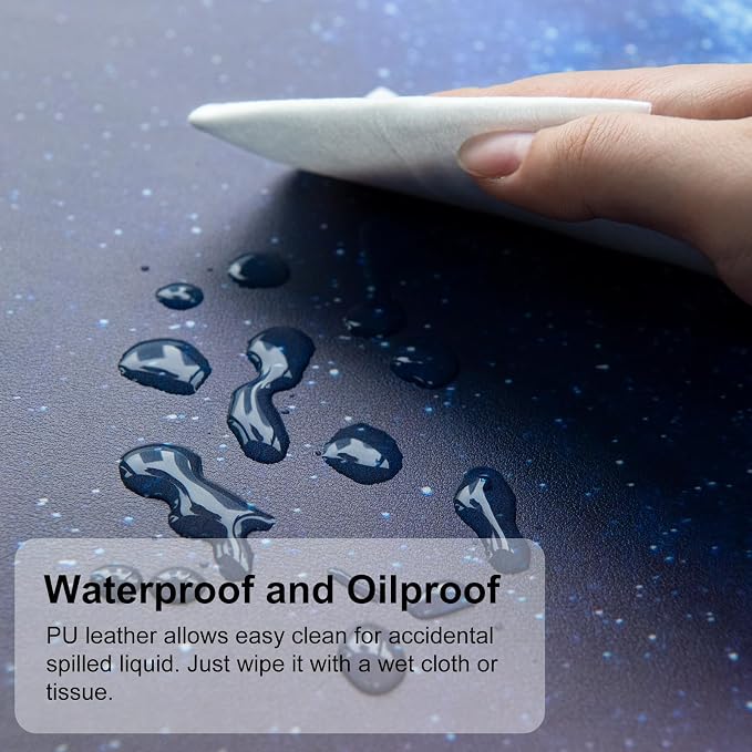 QiyI PU Leather Large Mouse Pad, Office Decor, 31.5" x 11.8", Blue Galaxy | Desk Décor Accessories, Extended Size, Waterproof & Easy to Clean, Smooth Surface, Non Slip Desk Organization