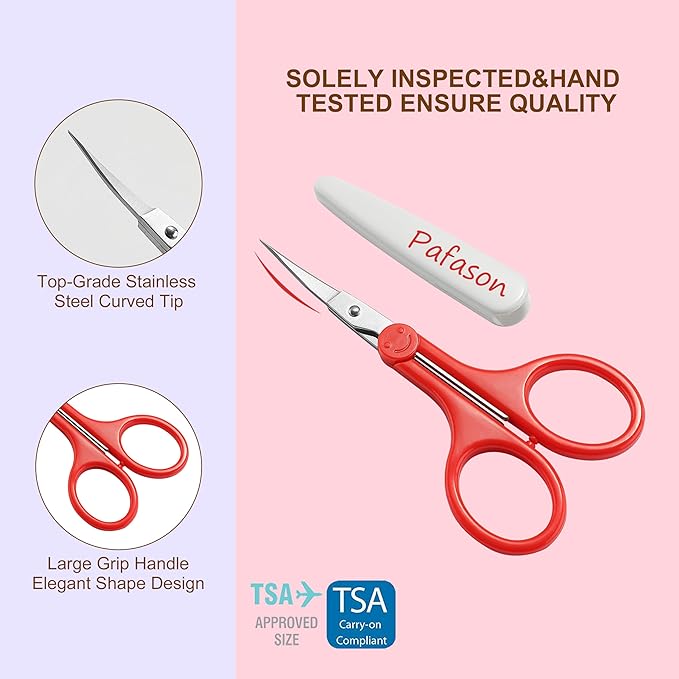 PAFASON Sharp Point Craft Scissor Set 2 PC Straight Curved for Scrapbooking Quilting DIY Sewing Knitting Embroidery Cross Stitch Crochet Thread Yarn Paper Detail Cutting Stainless Steel Safety Case