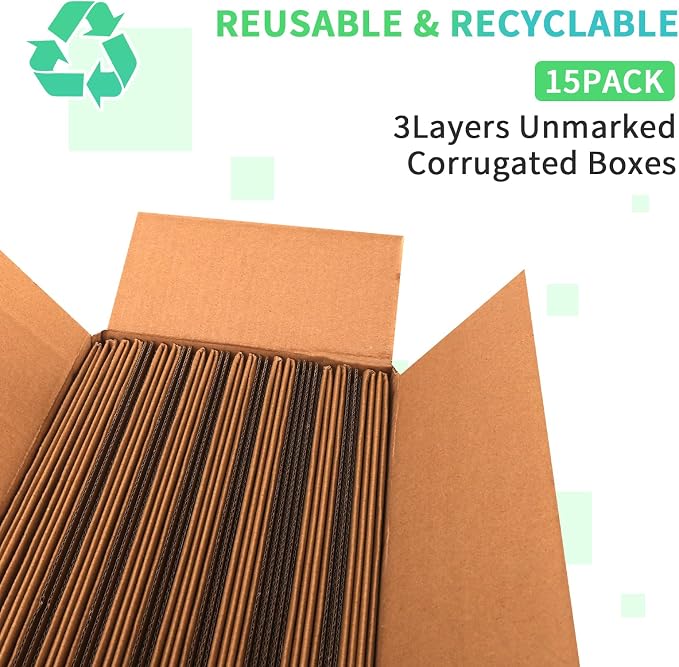 CRUGLA 12x12x6 Shipping Boxes 15 Pack, Brown Corrugated Cardboard Boxes with Side-Lock and Pre-Applied Double-Sided Tape, Easy Assemble Packing Mailer Boxes for Small Business Shipping