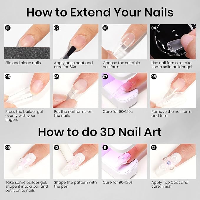 MIZHSE 30g 3D Gel Nail Art Sculpting Gel and 15g Rhinestone Glue, Clear Solid Builder Gel for Nails Hard Nail Builder Gel 3D Molding Gels Non-Sticky U V LED Nails Charm Glue 3D Art Salon Home DIY