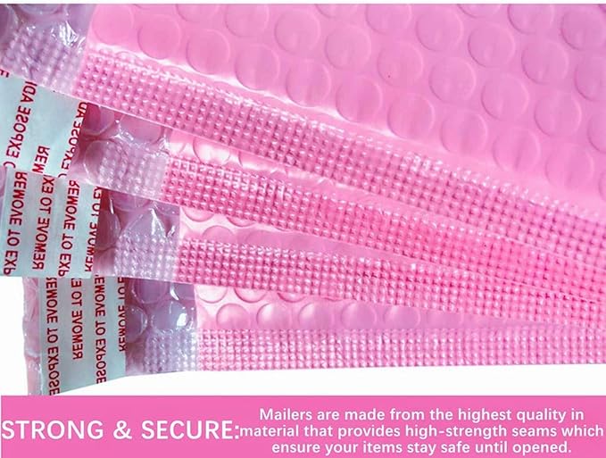 Bubble Mailers 3.5X5.9 Inch 50 Pack Small Padded Envelopes Poly Thicken Padded Self Seal Envelopes Bags (Pink)