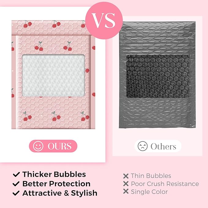 METRONIC Bubble Mailers 6x10 Inch 100 Pack Cherry Pink Padded Mailer Usable Size 6x9 Waterpoof Padded Envelopes Pretty Strong Adhesion Bubble Envelopes for Packaging, Shipping, Mailing