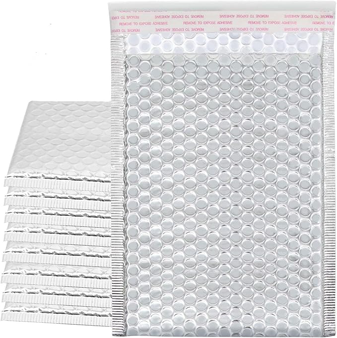 60 Pack 7.8 x 6.2 Inch Metallic Bubble Mailers, Silver Padded Mailing Envelopes, Foil Self Seal Padded Envelopes for mailing, packing