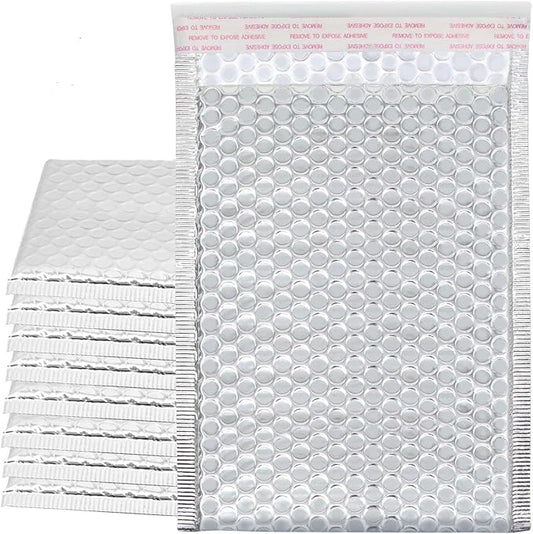 60 Pack 7.8 x 6.2 Inch Metallic Bubble Mailers, Silver Padded Mailing Envelopes, Foil Self Seal Padded Envelopes for mailing, packing