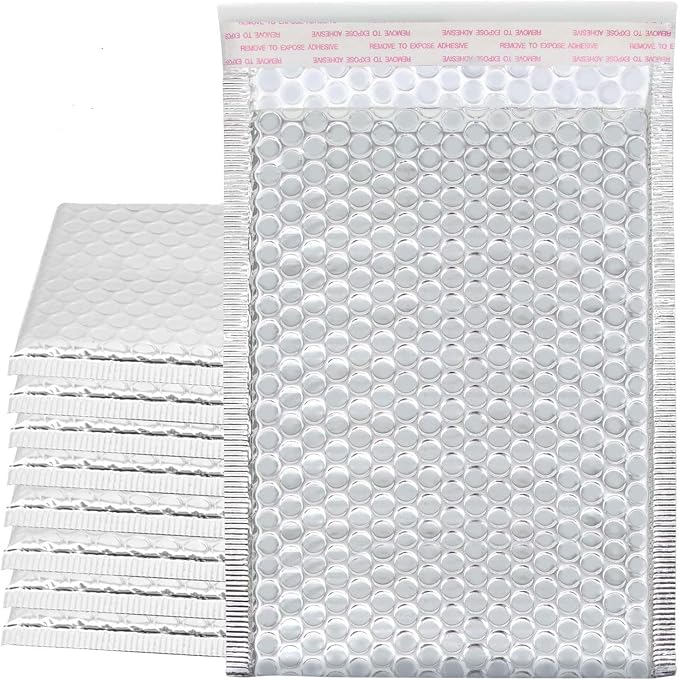60 Pack 7.8 x 6.2 Inch Metallic Bubble Mailers, Silver Padded Mailing Envelopes, Foil Self Seal Padded Envelopes for mailing, packing