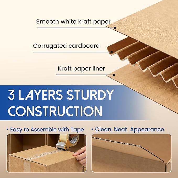 Mefleet 8x8x8" Shipping Boxes 25 Pack Corrugated Cardboard Square Box Brown | 3 Layers, Bulk quantity, Packaging for Small Business, Mailer Mailing Packing Supplies