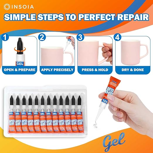 Super Glue Gel Clear Non-Drip, 12 X 3g All Purpose Strong Adhesive Ca Glue Quick Dry Instant Glue for Plastic, Metal, Ceramic, Shoe, Wood, Leather, Model, Aquarium, Rhinestone, Jewelry and DIY Crafts