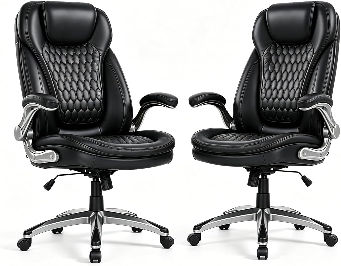 COLAMY Executive Office Chair with Thick Bonded Leather (Black-6686, Set of 2)