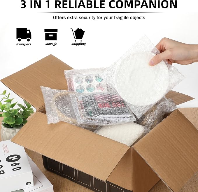 Frienda 300 Pcs Self Adhesive Bubble Bags Packing Pouches, 6" X 6" | Double Wall Clear Protective Wrap, Shockproof for Small Business Shipping Packaging, Cushioned Fragile Items Protection
