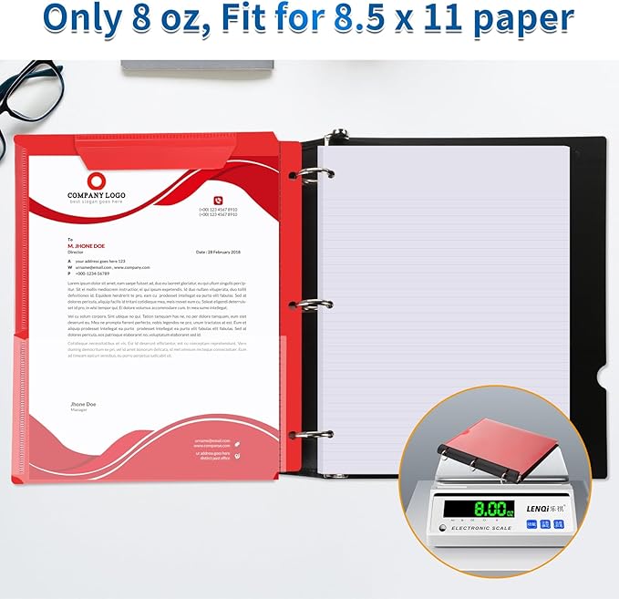 12 Pcs 360° Pivotable 3 Ring Binder, Soft 1 inch Binders 3 Ring, Flexible Thin Soft Three Ring Binder Fits 8.5" x 11", for Home, School and Office-Black, White, Blue, Green, Red, Purple