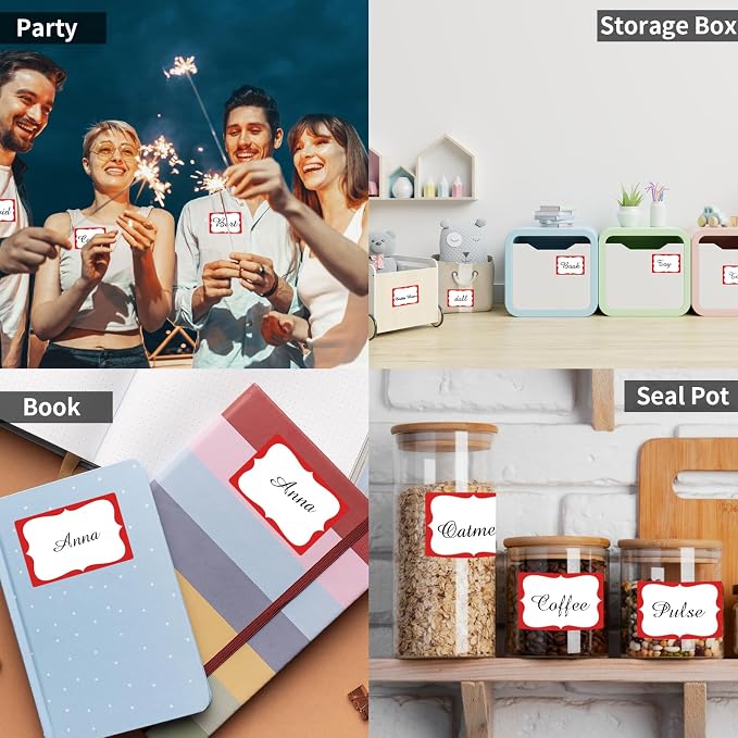 Starboling Name Tag Stickers, 200 Pcs 3"x2" Red Plain Stickers with Colorful Border, For Office, Meetings, School & Home