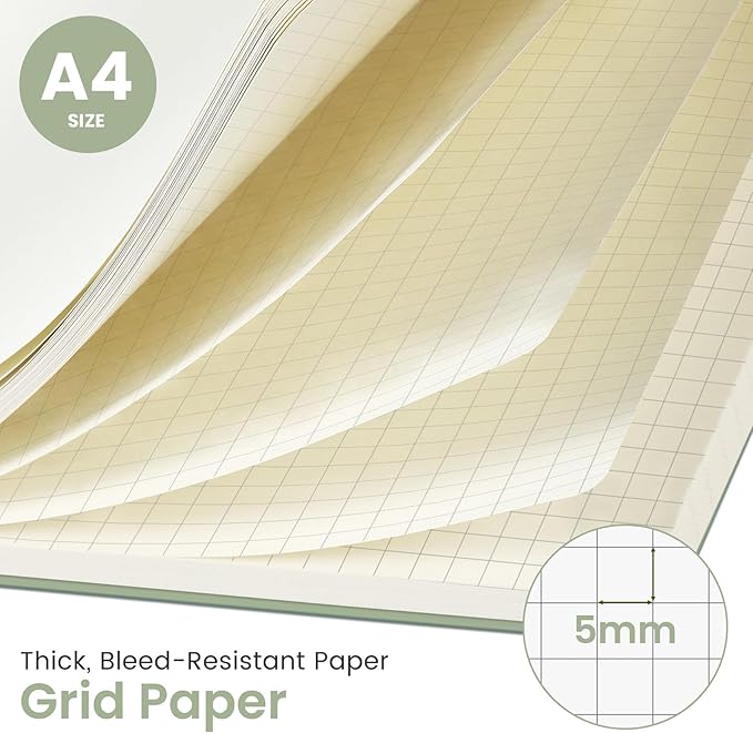 Taja Spiral Graph Notebook, 8.5"x11" Notebooks for Work, Large A4 Journal for Women & Men, Grid Notebook, Journaling Notebook for Writing, Plastic Cover Spiral Journal, Green