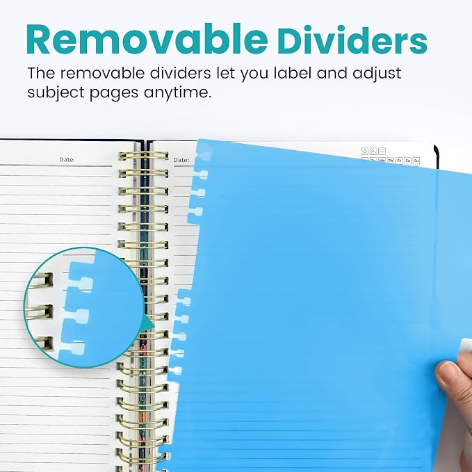 Large Spiral Notebooks for Work 5 Subject with Removable Dividers | 8.5" x 11" Pretty Hardcover Notebook Journal for Women, College Ruled, Perfect for Study & Office , 280 Pages, Moonlit Meadow
